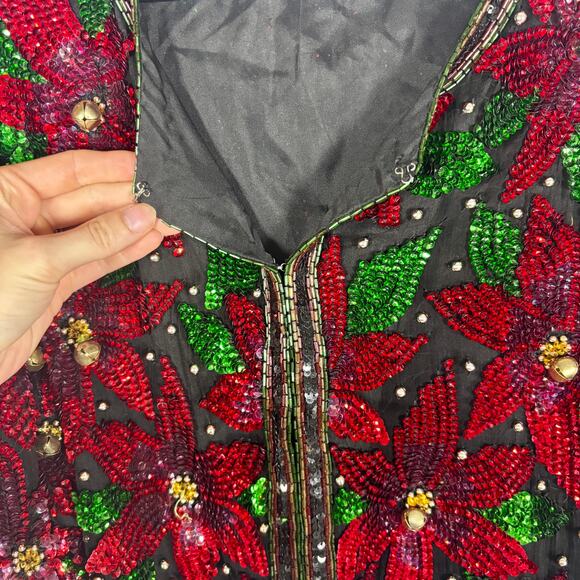 Vintage Laurence Kazar Sequin Jacket Size XL Red Black Floral Beaded Cropped - Picture 8 of 15